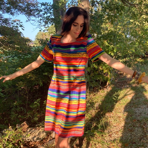 Vintage 80s Sag Harbor Rainbow Party Dress - Picture 11 of 14
